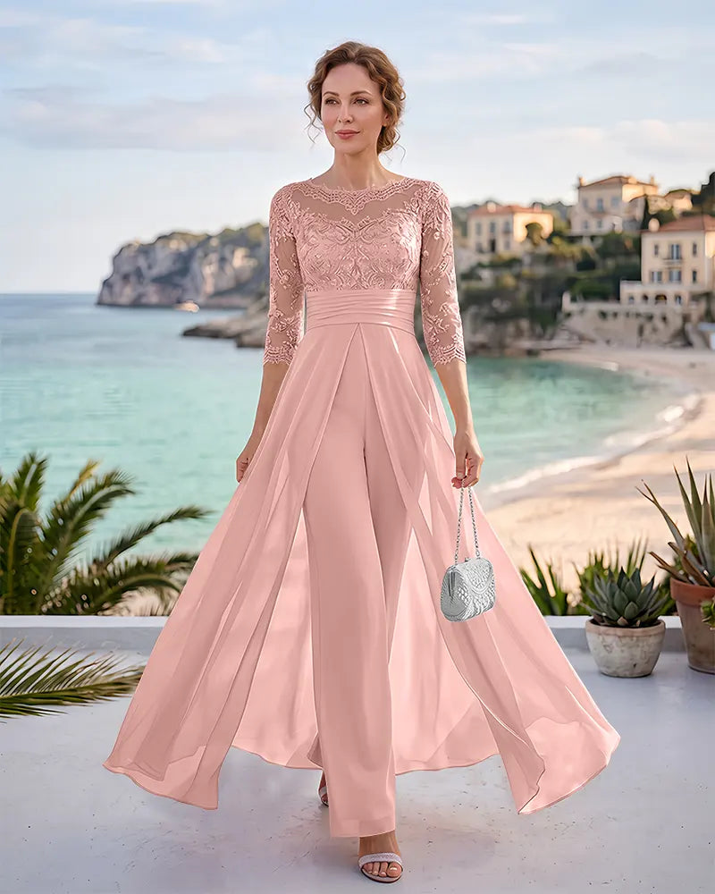 Illusion Neck Beaded Lace Mother of the Bride Jumpsuit