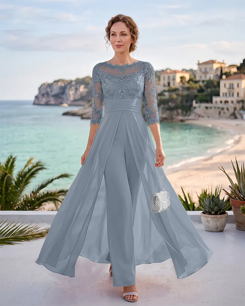 Illusion Neck Beaded Lace Mother of the Bride Jumpsuit