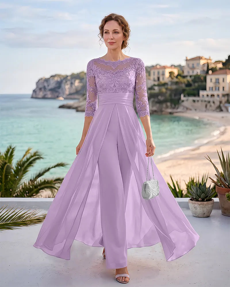 Illusion Neck Beaded Lace Mother of the Bride Jumpsuit