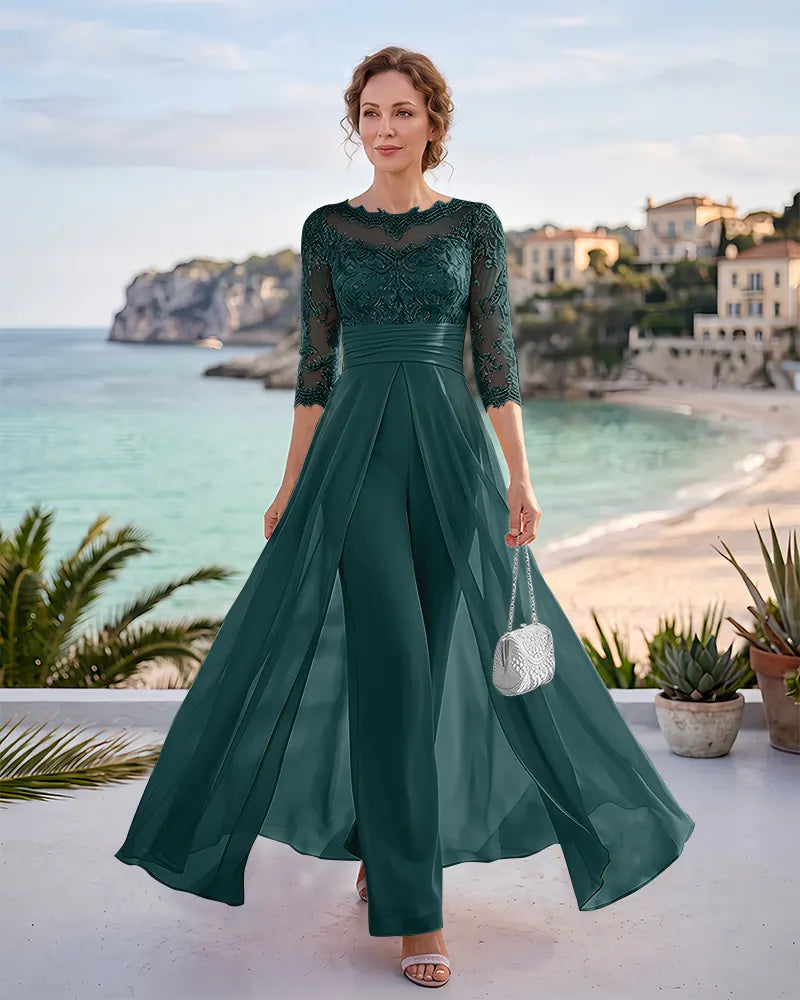 Illusion Neck Beaded Lace Mother of the Bride Jumpsuit