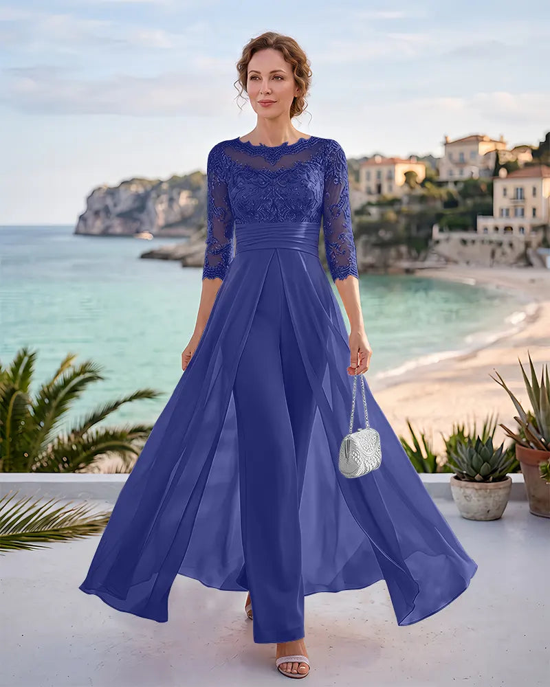 Illusion Neck Beaded Lace Mother of the Bride Jumpsuit