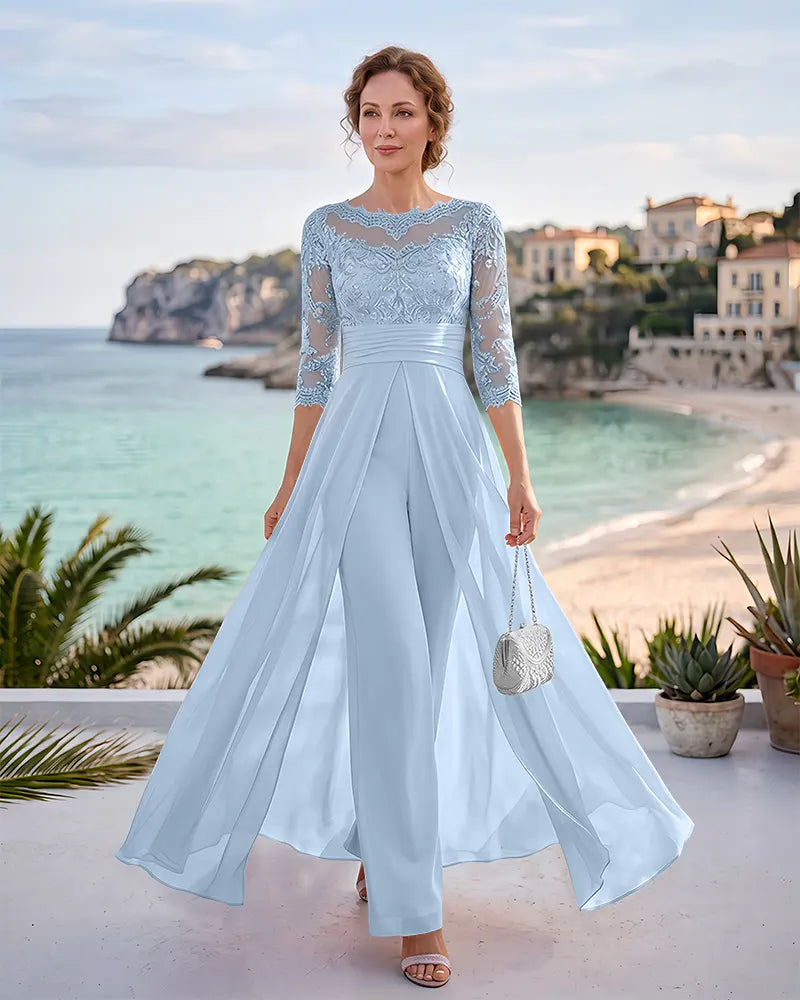 Illusion Neck Beaded Lace Mother of the Bride Jumpsuit