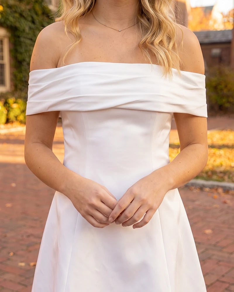 Off Shoulder Satin Mini Dress with Back Bow