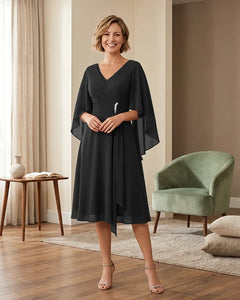 Tea-Length-Chiffon-Mother-of-the-Bride-Dress-with-V-Neck-Black-1