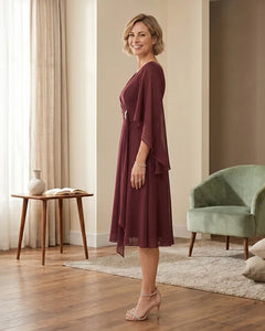Tea-Length-Chiffon-Mother-of-the-Bride-Dress-with-V-Neck-Burgundy-3