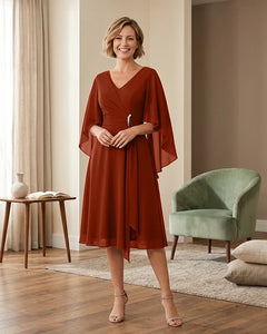 Tea-Length-Chiffon-Mother-of-the-Bride-Dress-with-V-Neck-Burnt-Orange-1