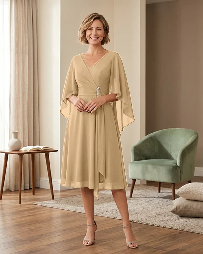 Tea-Length-Chiffon-Mother-of-the-Bride-Dress-with-V-Neck-Champagne-1