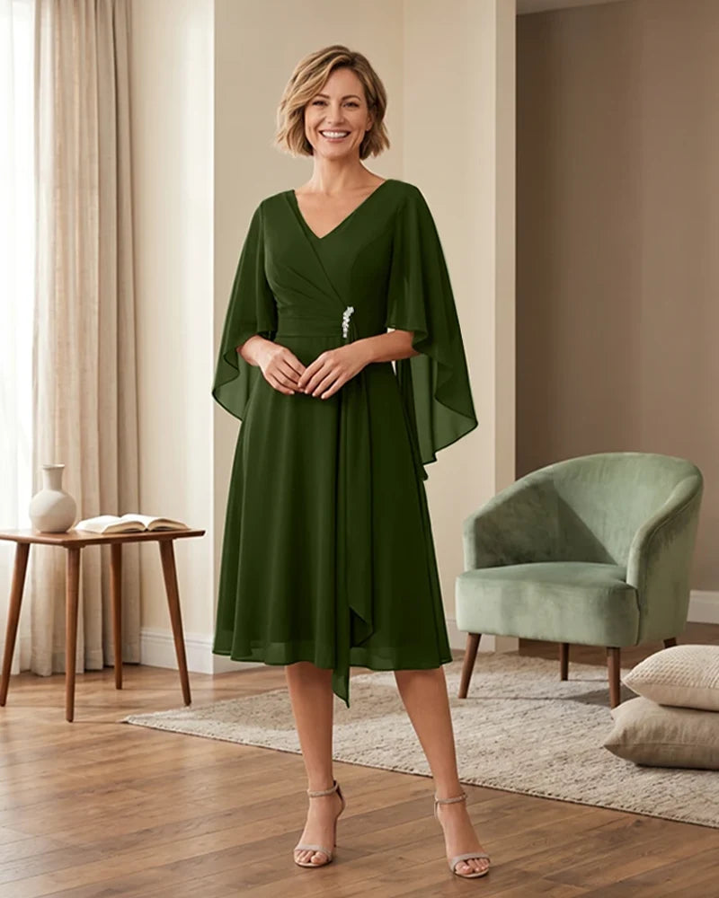 Tea-Length-Chiffon-Mother-of-the-Bride-Dress-with-V-Neck-Clover-1