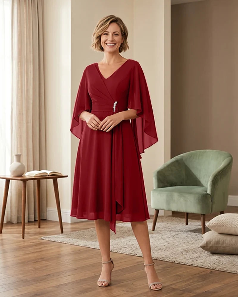 Tea-Length-Chiffon-Mother-of-the-Bride-Dress-with-V-Neck-Desert-Rose-1