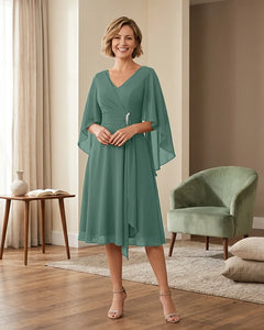 Tea-Length-Chiffon-Mother-of-the-Bride-Dress-with-V-Neck-Eucalptus-1