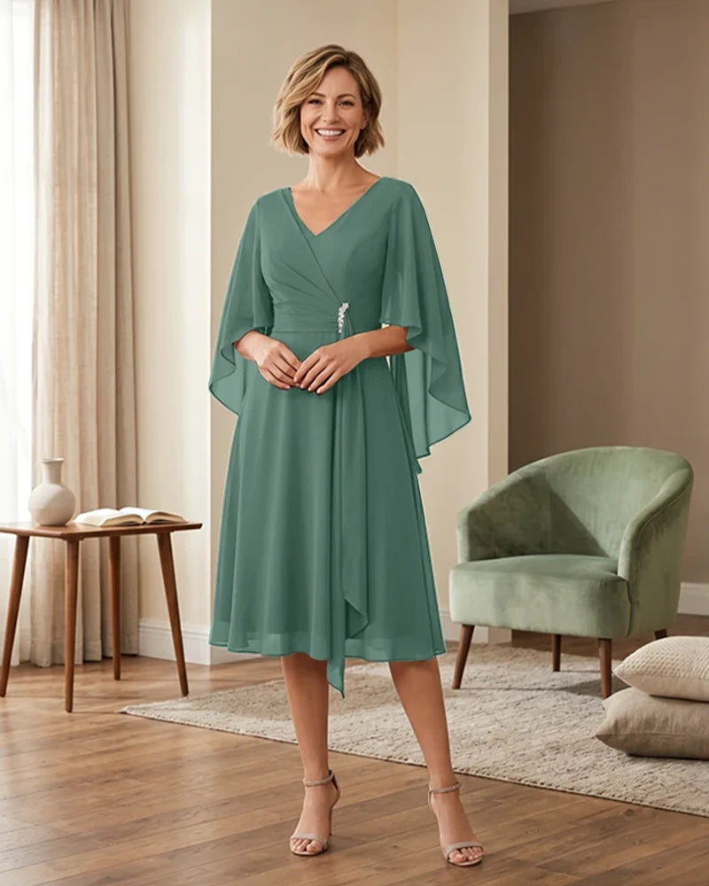 Tea-Length-Chiffon-Mother-of-the-Bride-Dress-with-V-Neck-Eucalptus-1