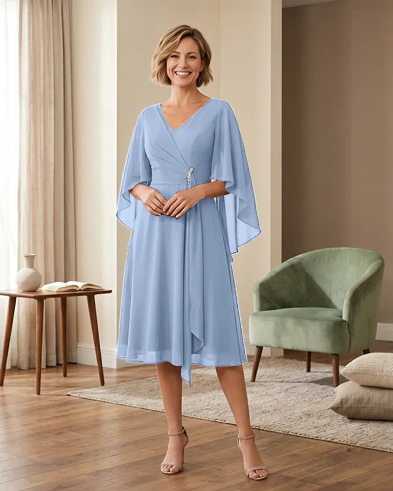 Tea-Length-Chiffon-Mother-of-the-Bride-Dress-with-V-Neck-Lavender-1