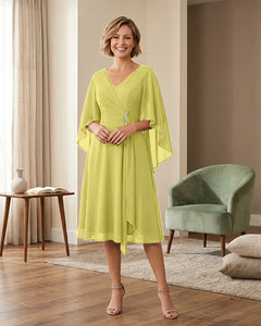 Tea-Length-Chiffon-Mother-of-the-Bride-Dress-with-V-Neck-Lemon-1