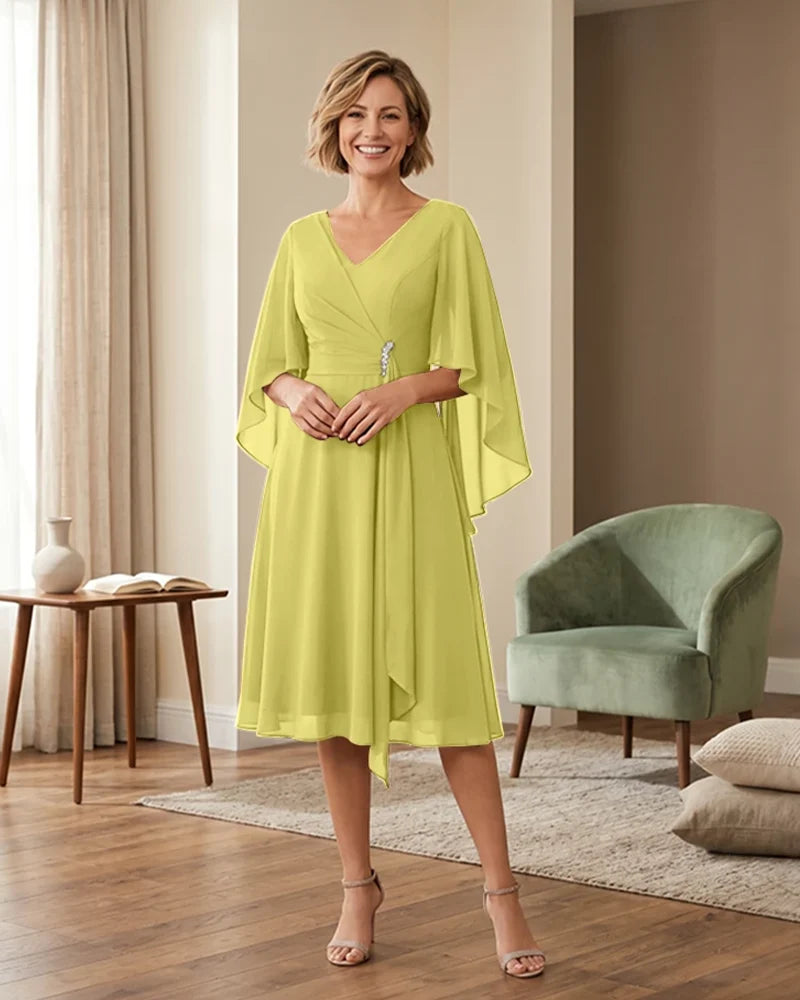 Tea-Length-Chiffon-Mother-of-the-Bride-Dress-with-V-Neck-Lemon-1