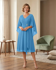 Tea-Length-Chiffon-Mother-of-the-Bride-Dress-with-V-Neck-Ocean-Blue-1