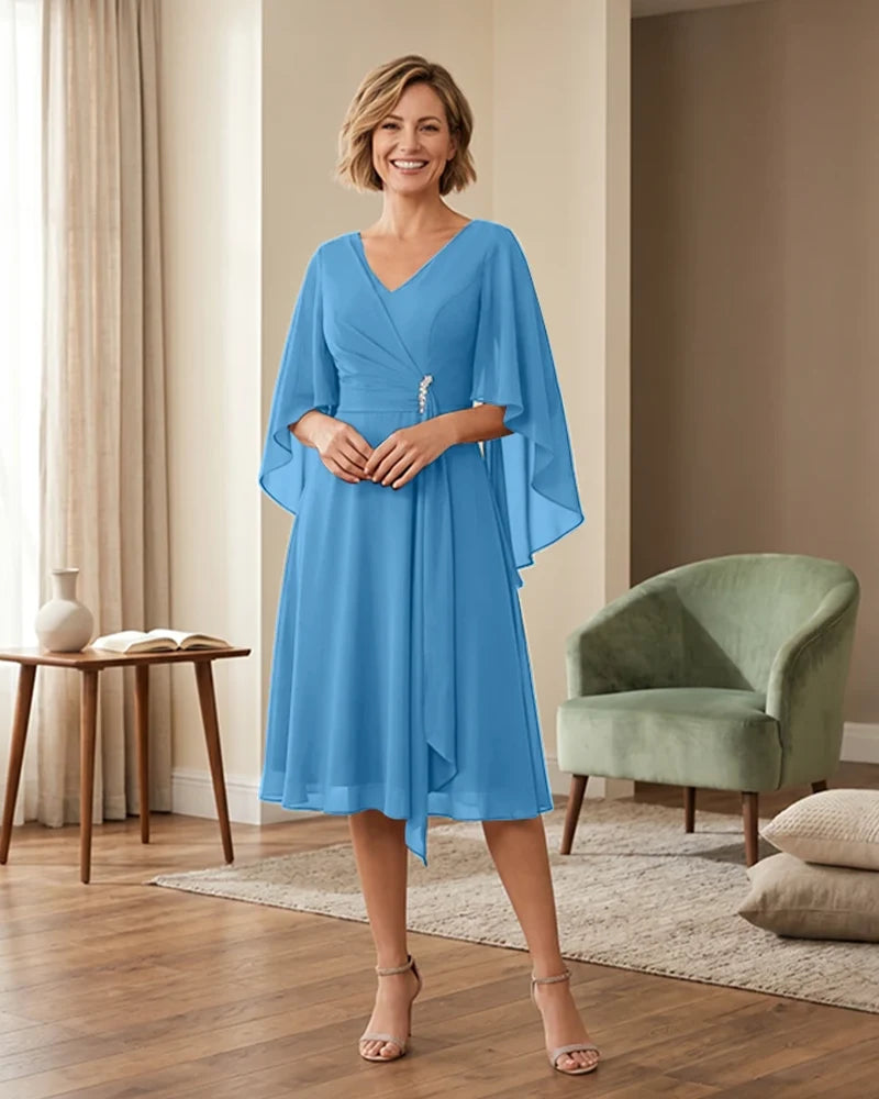 Tea-Length-Chiffon-Mother-of-the-Bride-Dress-with-V-Neck-Ocean-Blue-1