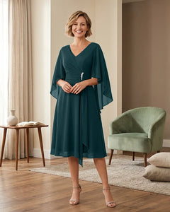 Tea-Length-Chiffon-Mother-of-the-Bride-Dress-with-V-Neck-Peacock-1