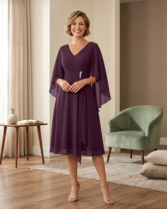Tea-Length-Chiffon-Mother-of-the-Bride-Dress-with-V-Neck-Plum-1