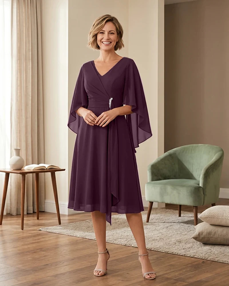 Tea-Length-Chiffon-Mother-of-the-Bride-Dress-with-V-Neck-Plum-1