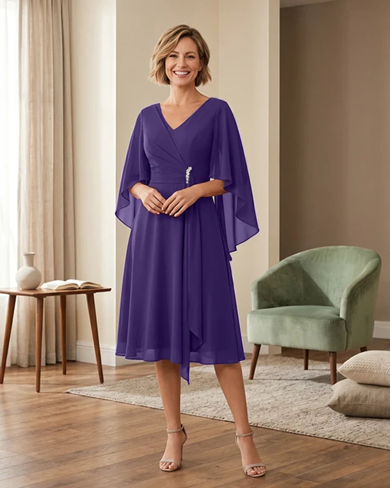 Tea-Length-Chiffon-Mother-of-the-Bride-Dress-with-V-Neck-Regency-1