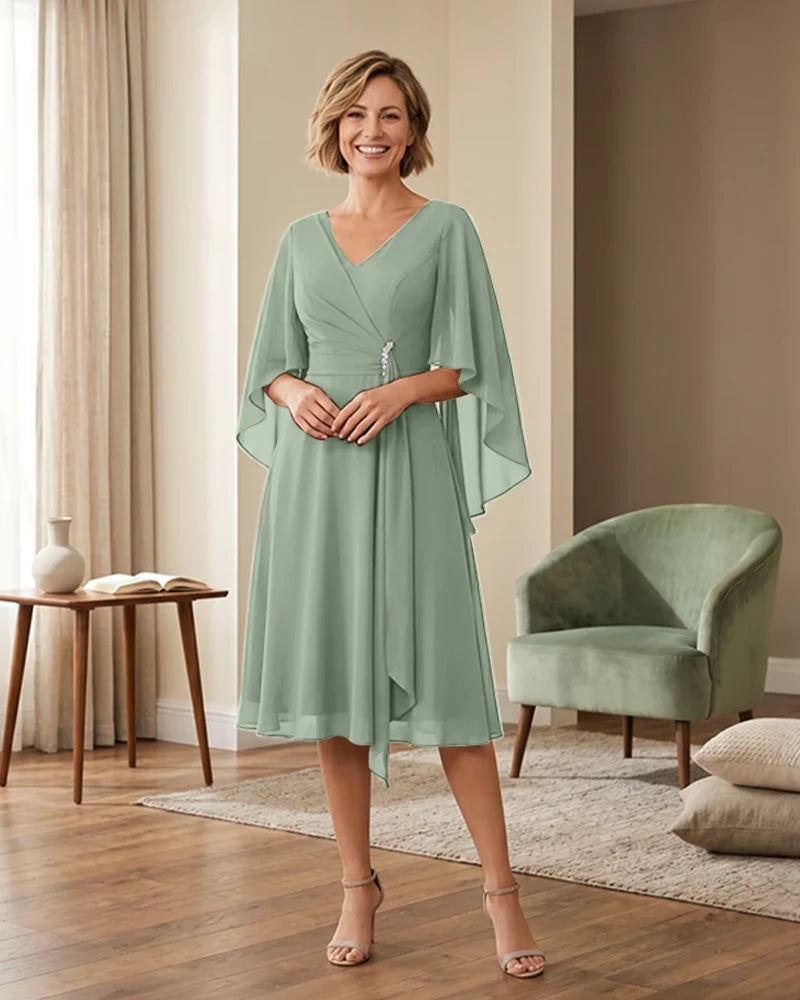 Tea-Length-Chiffon-Mother-of-the-Bride-Dress-with-V-Neck-Sage-1