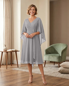 Tea-Length-Chiffon-Mother-of-the-Bride-Dress-with-V-Neck-Silver-1
