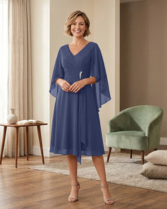 Tea-Length-Chiffon-Mother-of-the-Bride-Dress-with-V-Neck-Steel-Blue-1