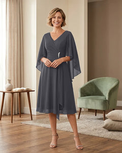 Tea-Length-Chiffon-Mother-of-the-Bride-Dress-with-V-Neck-Steel-Grey-1