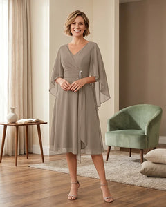 Tea-Length-Chiffon-Mother-of-the-Bride-Dress-with-V-Neck-Taupe-1