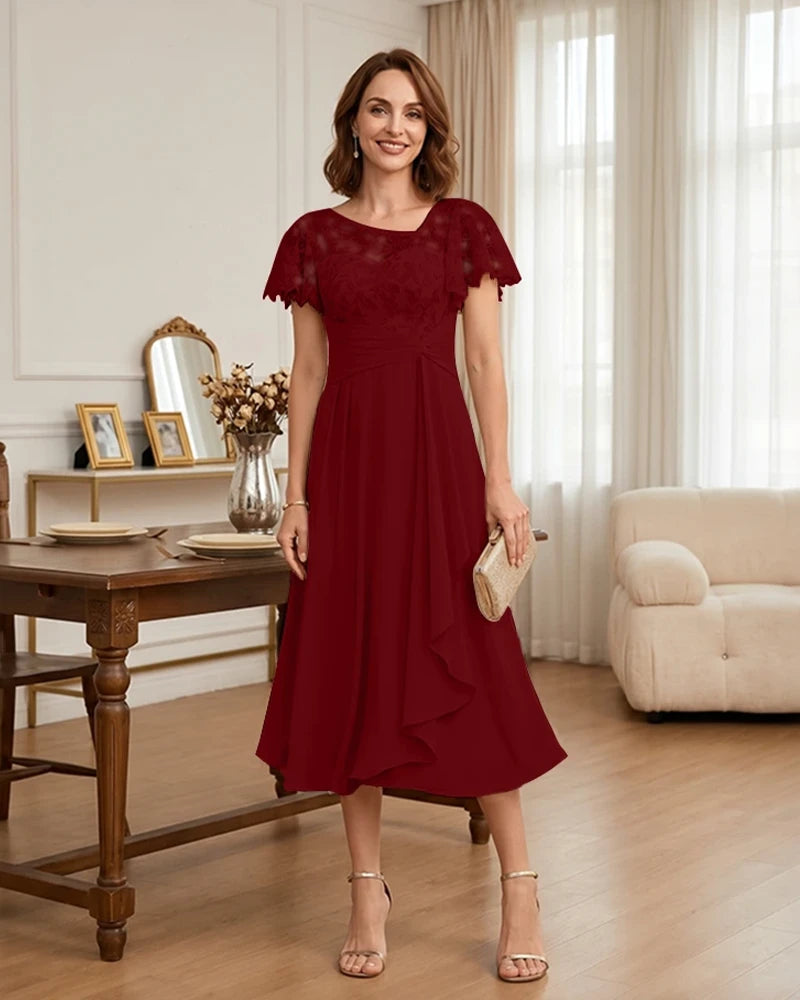 Floral Lace Overlay Layered Mother of the Bride Dress