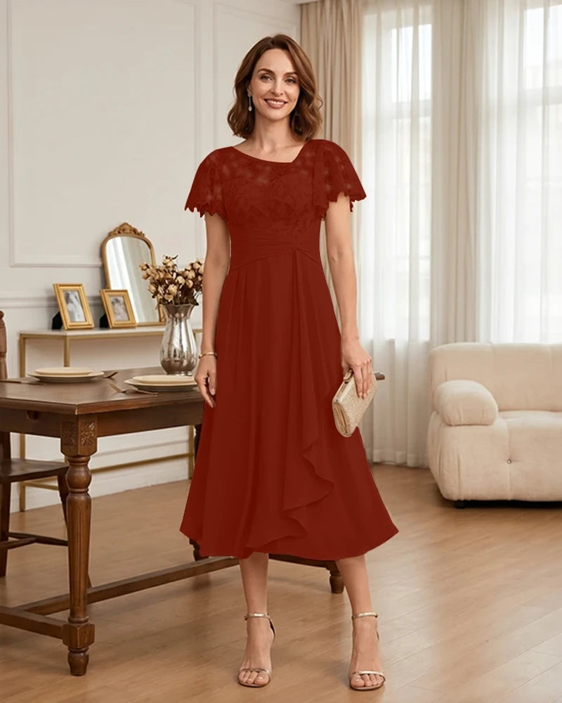Floral Lace Overlay Layered Mother of the Bride Dress