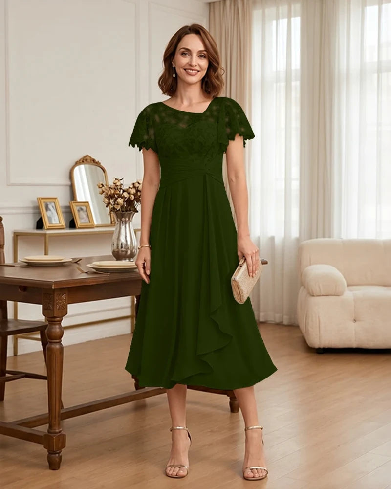 Floral Lace Overlay Layered Mother of the Bride Dress
