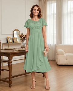 Floral Lace Overlay Layered Mother of the Bride Dress