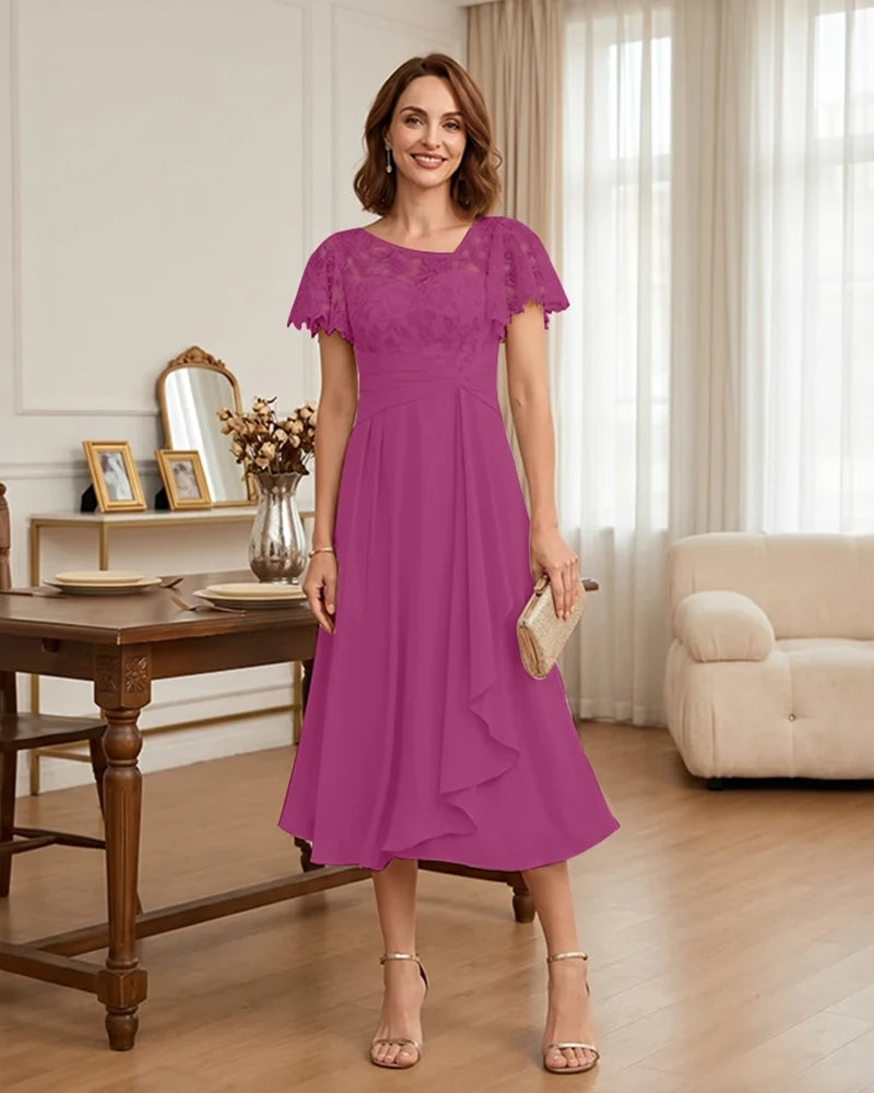 Floral Lace Overlay Layered Mother of the Bride Dress