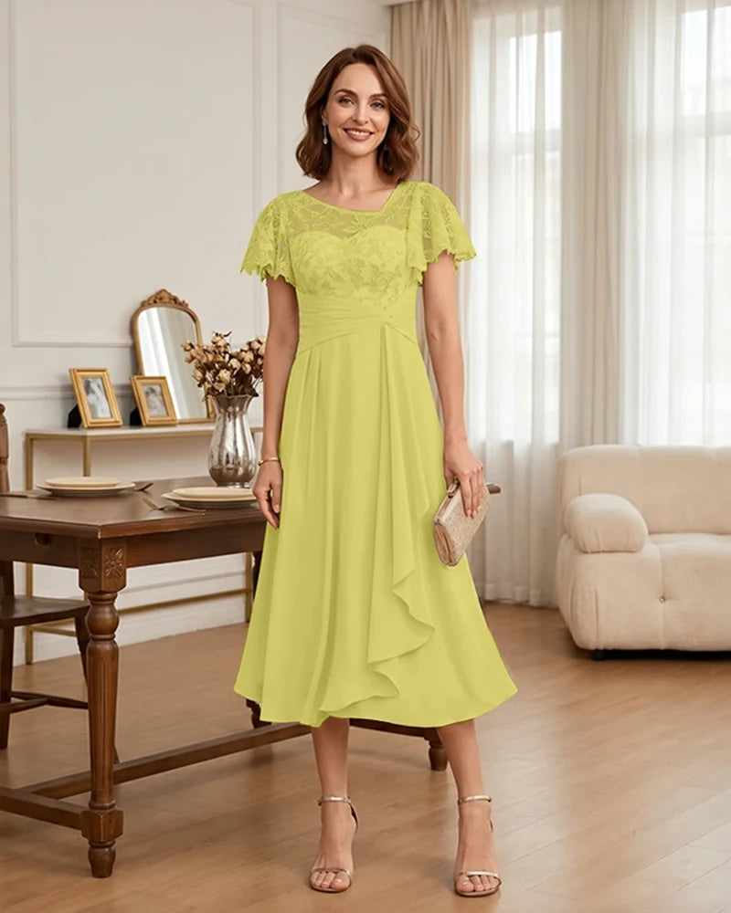 Floral Lace Overlay Layered Mother of the Bride Dress