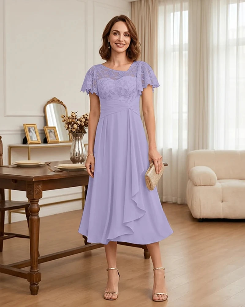 Floral Lace Overlay Layered Mother of the Bride Dress