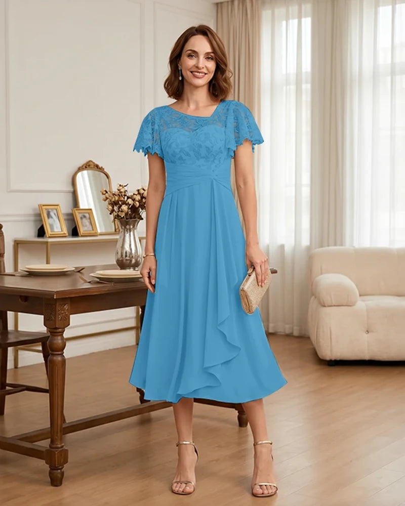 Floral Lace Overlay Layered Mother of the Bride Dress
