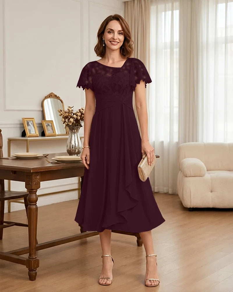 Floral Lace Overlay Layered Mother of the Bride Dress