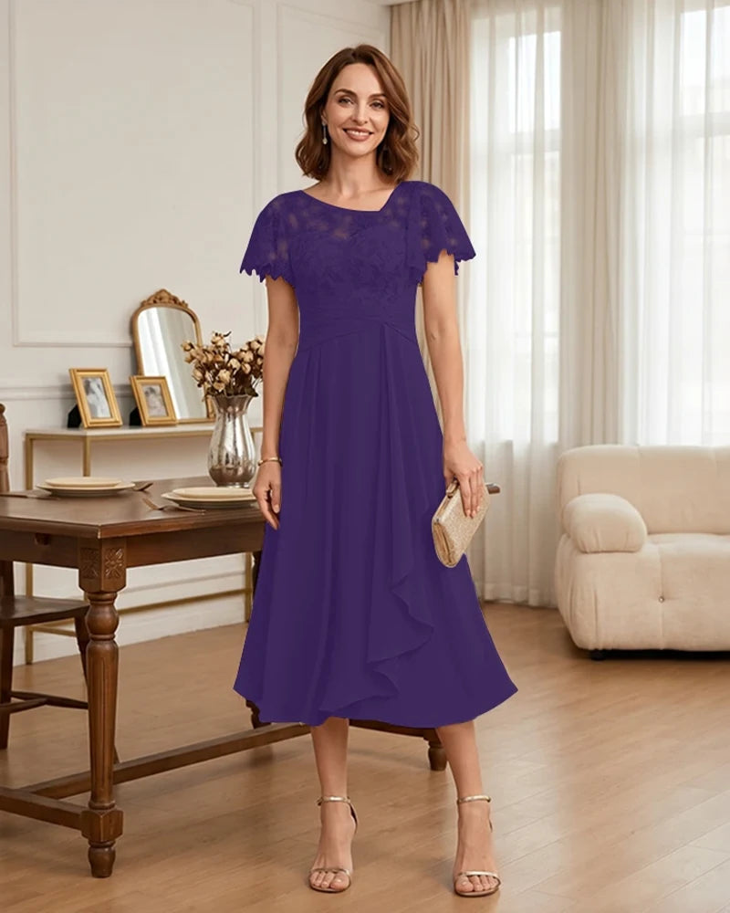 Floral Lace Overlay Layered Mother of the Bride Dress