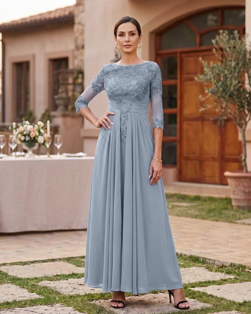 Lace Mother of the Bride Dress with 3/4 Mesh Sleeves
