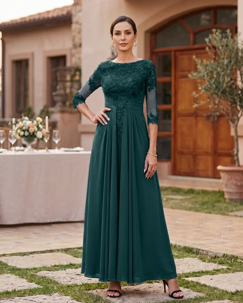Lace Mother of the Bride Dress with 3/4 Mesh Sleeves