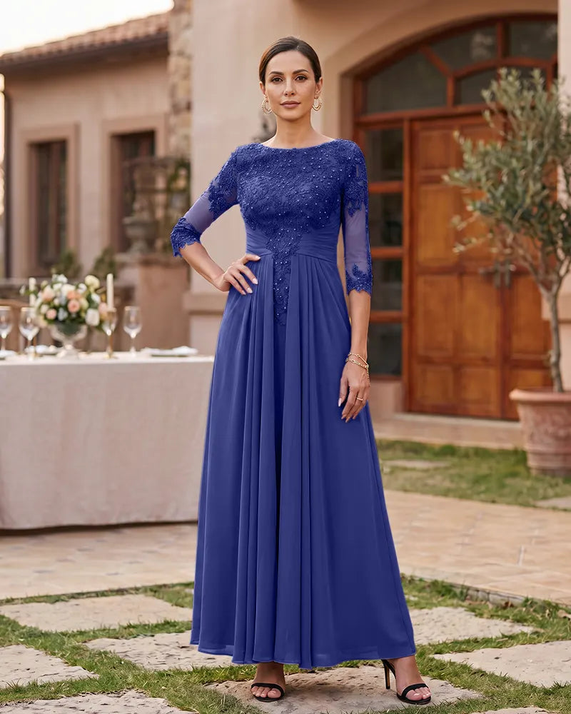 Lace Mother of the Bride Dress with 3/4 Mesh Sleeves