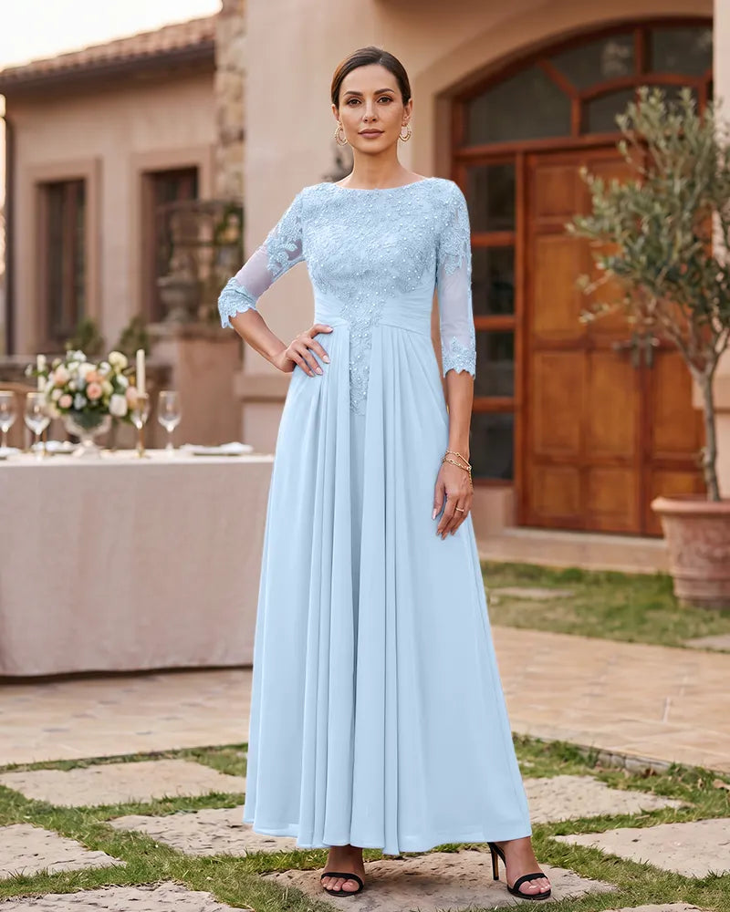 Lace Mother of the Bride Dress with 3/4 Mesh Sleeves