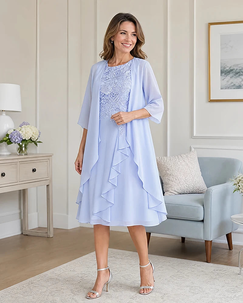 Floral-Lace-Top-Midi-Dress-Matching-Ruffle-Chiffon-Shrug-Set-1