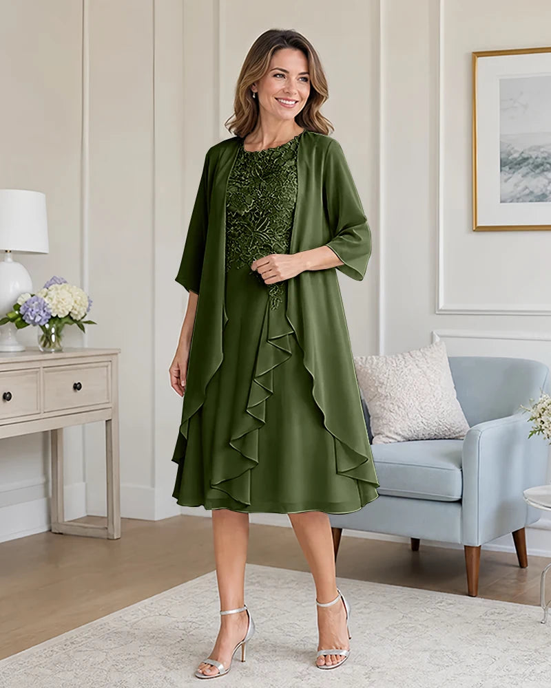 Floral-Lace-Top-Midi-Dress-Matching-Ruffle-Chiffon-Shrug-Clover-1