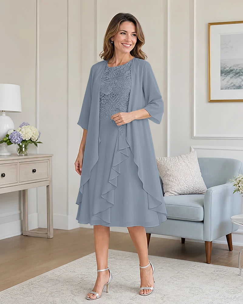 Floral-Lace-Top-Midi-Dress-Matching-Ruffle-Chiffon-Shrug-Dusty-Blue-1