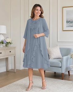 Floral-Lace-Top-Midi-Dress-Matching-Ruffle-Chiffon-Shrug-Dusty-Blue-1