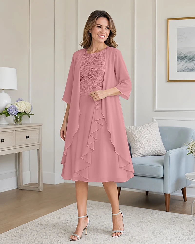 Floral-Lace-Top-Midi-Dress-Matching-Ruffle-Chiffon-Shrug-Dusty-Rose-1