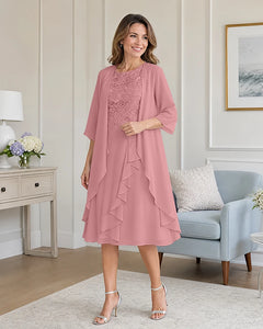 Floral-Lace-Top-Midi-Dress-Matching-Ruffle-Chiffon-Shrug-Dusty-Rose-1