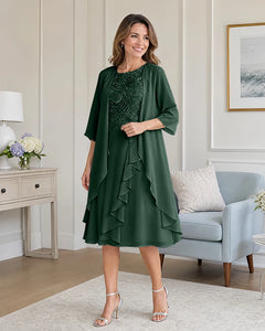 Floral-Lace-Top-Midi-Dress-Matching-Ruffle-Chiffon-Shrug-Emerald-1